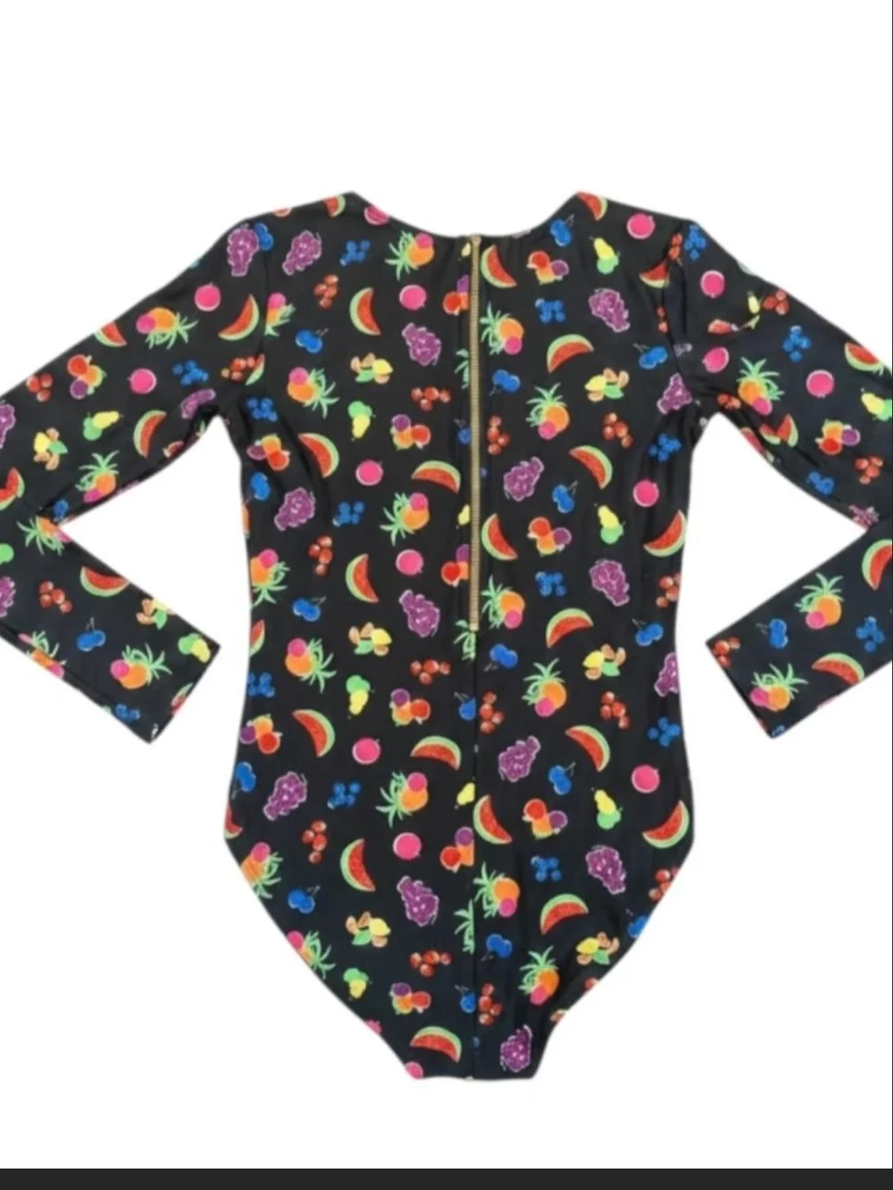 kate spade Black Long-Sleeve  One-Piece with Multicolor Fruit Print